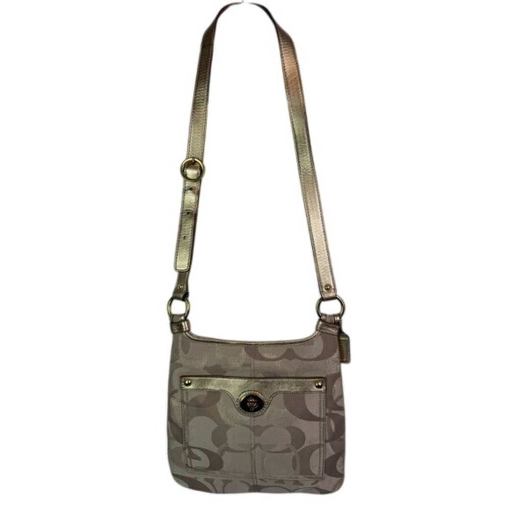 Vtg. COACH Beige and Gold Signature Canvas and Leather Crossbody Purse Bag